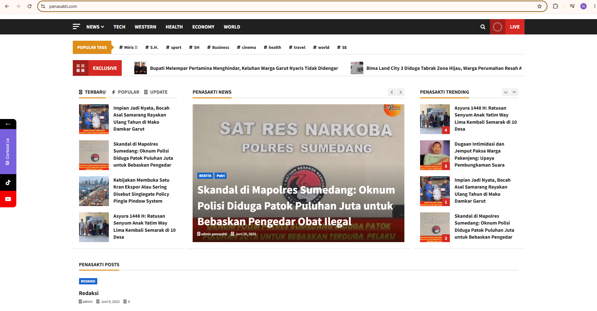 Portal Pena Sakti — media online dengan CMS, kategori berita, dan pencarian real-time, dibangun oleh Nufanas