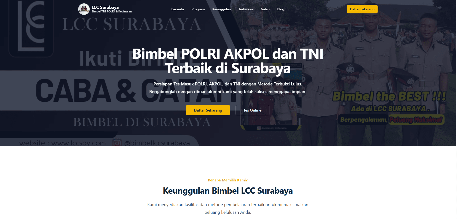 Website LCC Surabaya — lembaga kursus bahasa Inggris dengan program kelas dan pendaftaran online, dibangun oleh Nufanas