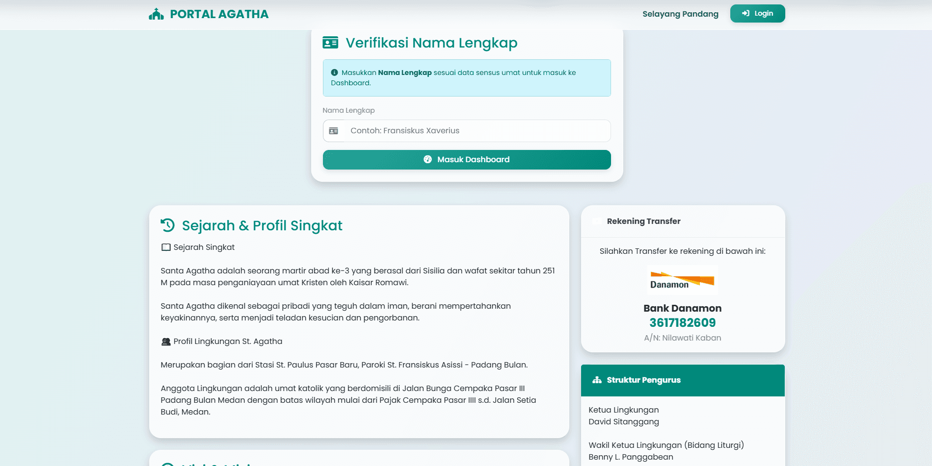 Portal Agatha — sistem informasi manajemen komunitas dengan verifikasi data dan dashboard admin, dibangun oleh Nufanas